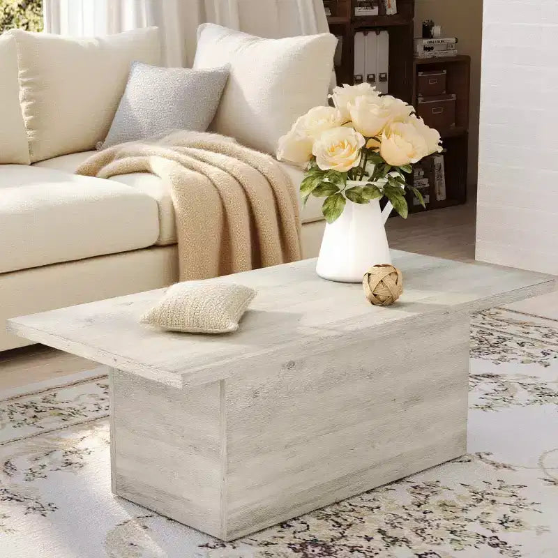 MUUEGM Farmhouse Coffee Table, 35.5 Rustic Wooden Table with Sturdy Frame & Waterproof Top for Living Room