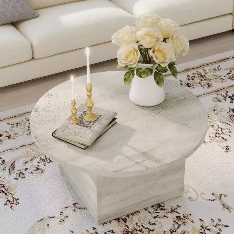MUUEGM Farmhouse Coffee Table, 35.5 Rustic Wooden Table with Sturdy Frame & Waterproof Top for Living Room