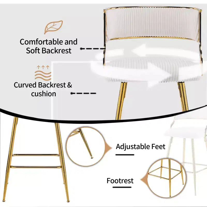 Karl Home Cream Thick Padded Cushion Metal Legs Modern Bar Stool