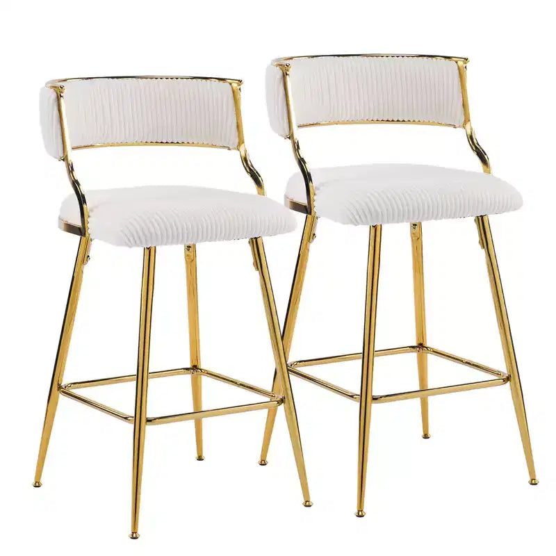 Karl Home Cream Thick Padded Cushion Metal Legs Modern Bar Stool