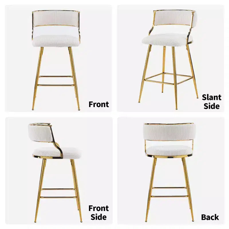 Karl Home Cream Thick Padded Cushion Metal Legs Modern Bar Stool