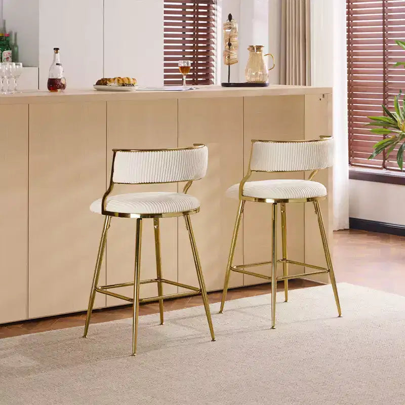 Karl Home Cream Thick Padded Cushion Metal Legs Modern Bar Stool