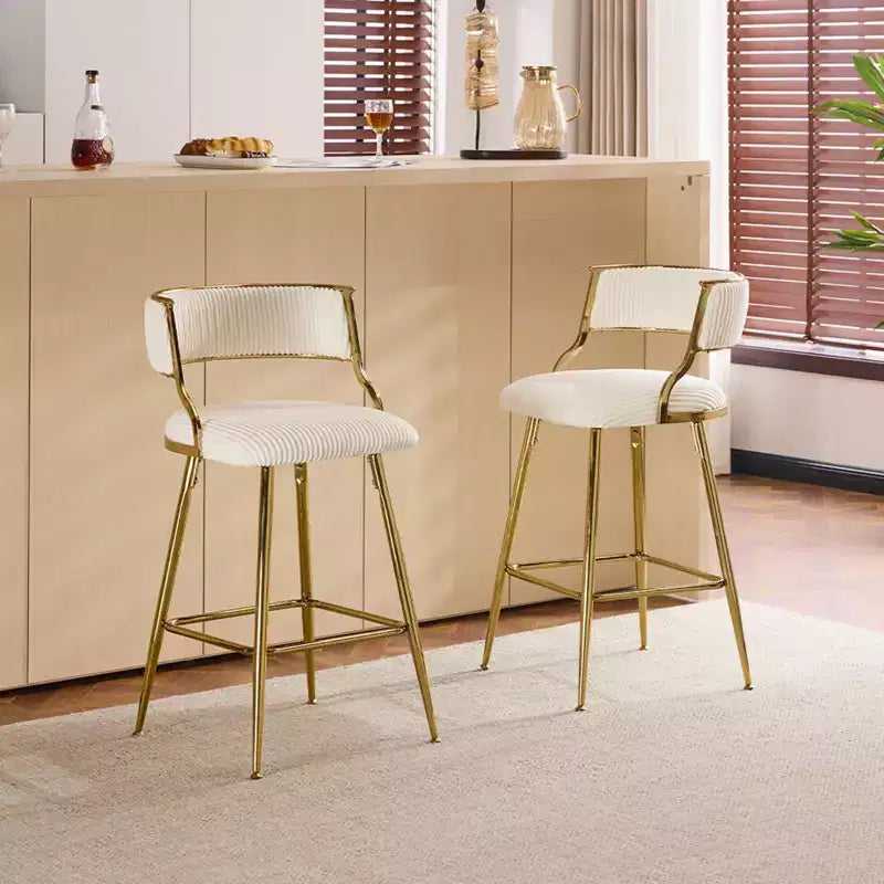 Karl Home Cream Thick Padded Cushion Metal Legs Modern Bar Stool
