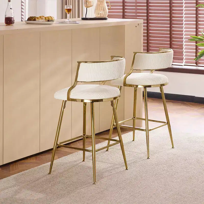 Karl Home Cream Thick Padded Cushion Metal Legs Modern Bar Stool