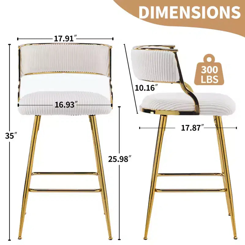 Karl Home Cream Thick Padded Cushion Metal Legs Modern Bar Stool