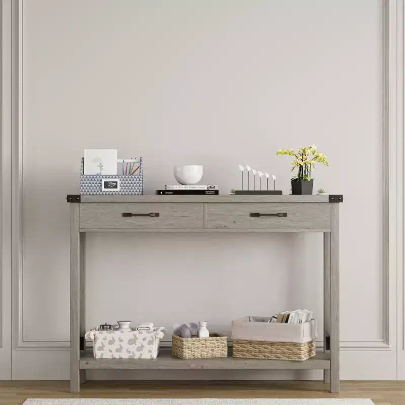 COZONY 43 Farmhouse Console Table with 2 Drawers & 2-Tier Storage Shelf Narrow Wood Entryway & Sofa Table for Hallway & Living Room