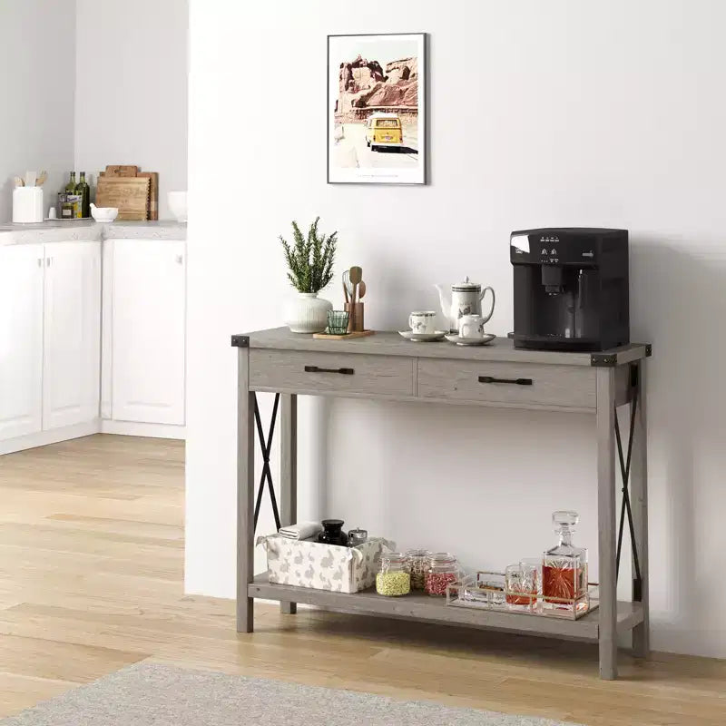 COZONY 43 Farmhouse Console Table with 2 Drawers & 2-Tier Storage Shelf Narrow Wood Entryway & Sofa Table for Hallway & Living Room