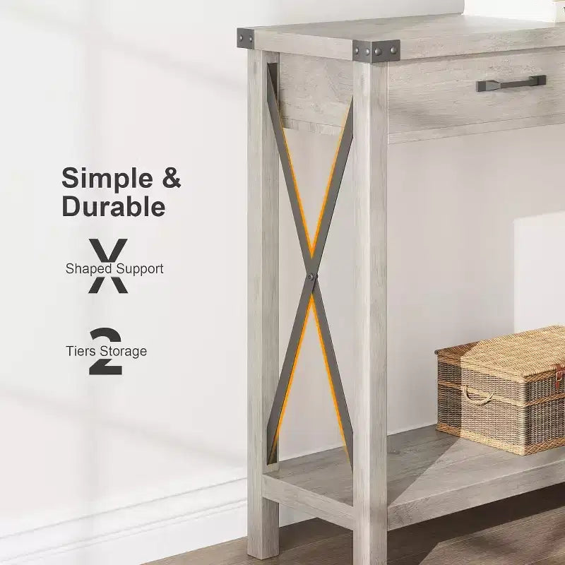 COZONY 43 Farmhouse Console Table with 2 Drawers & 2-Tier Storage Shelf Narrow Wood Entryway & Sofa Table for Hallway & Living Room