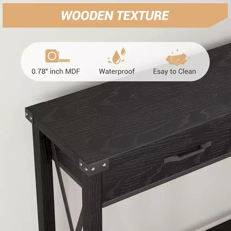COZONY 43 Farmhouse Console Table with 2 Drawers & 2-Tier Storage Shelf Narrow Wood Entryway & Sofa Table for Hallway & Living Room