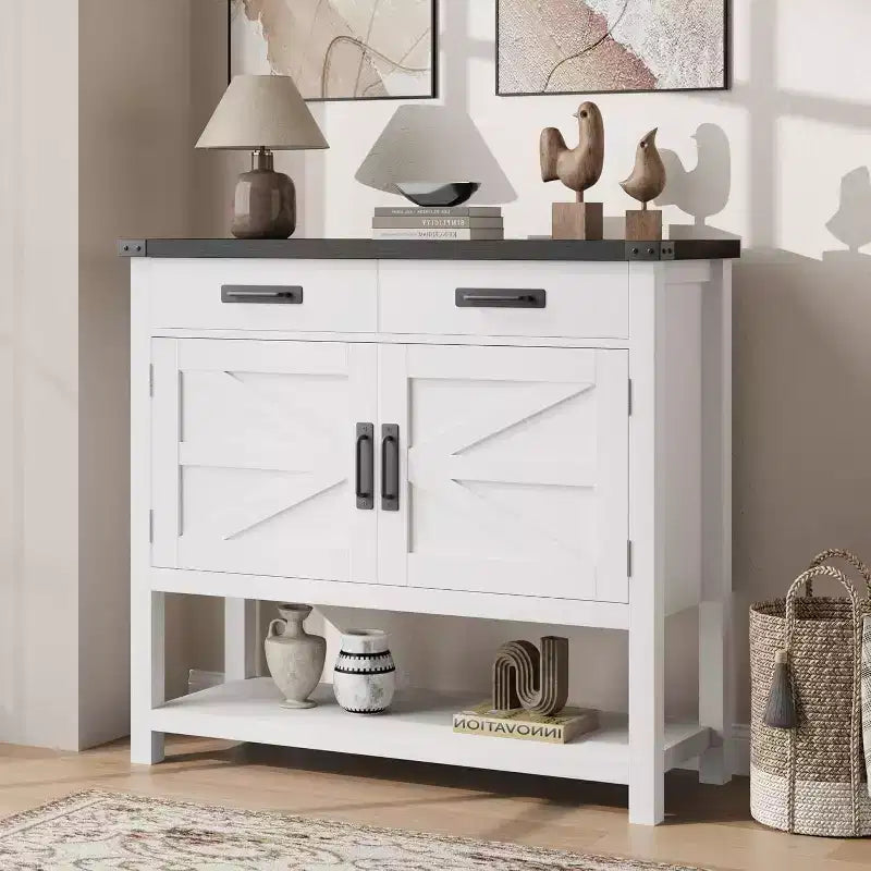 Farmhouse Entryway Table With 2-Door Cabinet & 2 Drawers, Wood Console Table With Storage, Coffee Bar Cabinet, Buffet Sideboard for Home