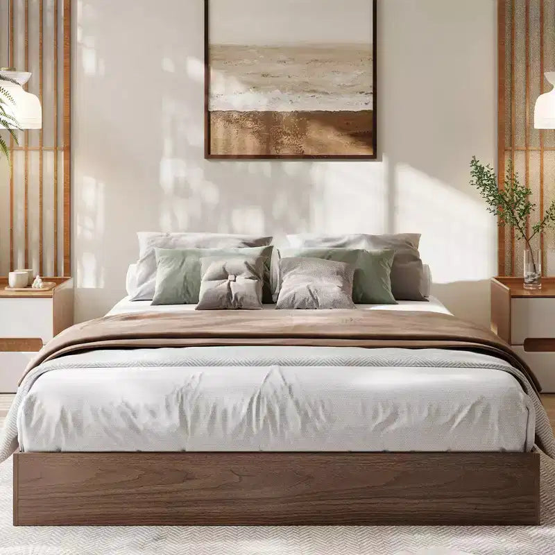 Wooden Bed Frame Without Headboard, Wood Slat Support,No Box Spring Needed, Easy Assembly