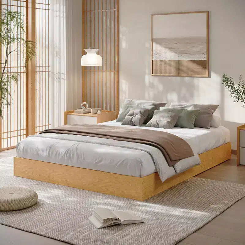 Wooden Bed Frame Without Headboard, Wood Slat Support,No Box Spring Needed, Easy Assembly