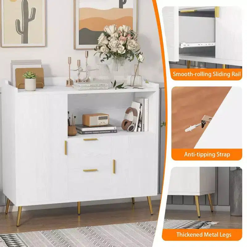 Buffet Cabinet with Drawersof 2 set), 40 Sideboard Buffet Storage Cabinet with Shelves and Doors