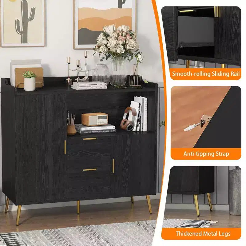 Buffet Cabinet with Drawersof 2 set), 40 Sideboard Buffet Storage Cabinet with Shelves and Doors