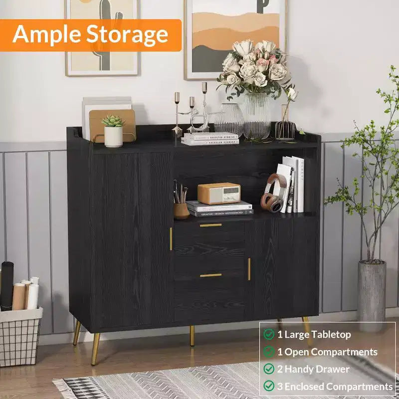 Buffet Cabinet with Drawersof 2 set), 40 Sideboard Buffet Storage Cabinet with Shelves and Doors
