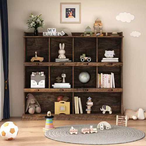 AndMakers 47.24 in. Tall Espresso Wood 3-Shelf Bookcase