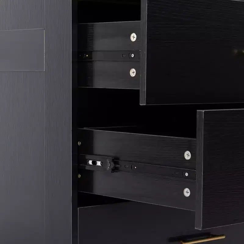 AEELLEEA Aiho Black 5-Drawer Tall Dresser Chest - Wood Storage Organizer with Metal Handles for Bedroom, Hallway