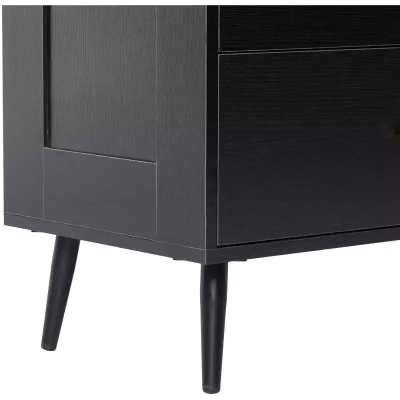AEELLEEA Aiho Black 5-Drawer Tall Dresser Chest - Wood Storage Organizer with Metal Handles for Bedroom, Hallway
