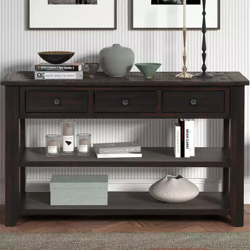 Modern Wood Console Table with 3 Drawers - Entryway Storage Furniture for Living Room and Hallway