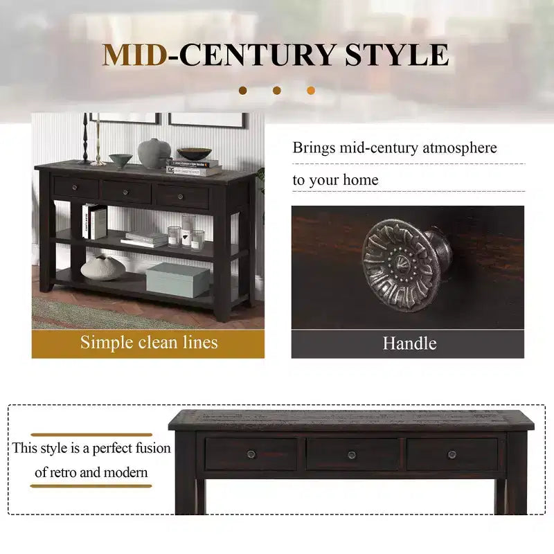 Modern Wood Console Table with 3 Drawers - Entryway Storage Furniture for Living Room and Hallway