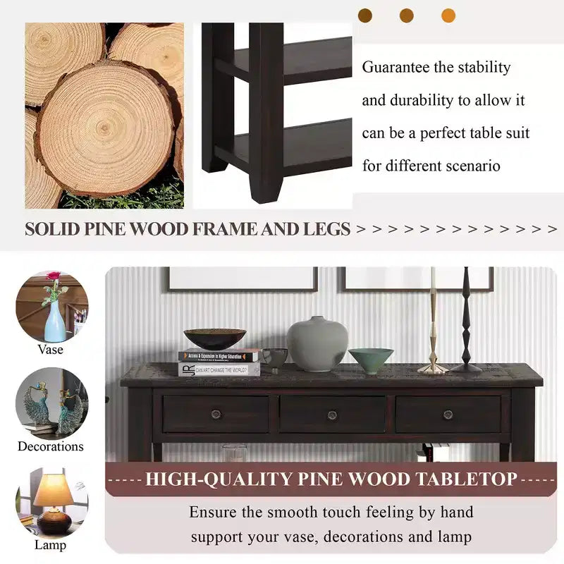 Modern Wood Console Table with 3 Drawers - Entryway Storage Furniture for Living Room and Hallway