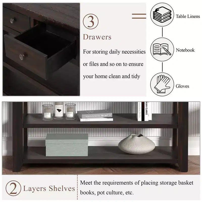Modern Wood Console Table with 3 Drawers - Entryway Storage Furniture for Living Room and Hallway