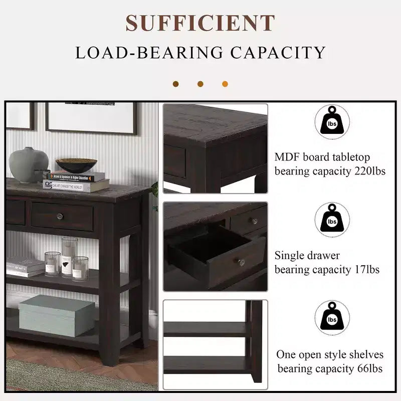 Modern Wood Console Table with 3 Drawers - Entryway Storage Furniture for Living Room and Hallway