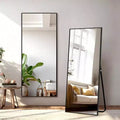56x19 Black Mirror with Stand & Shatter-Proof Glass. Aluminum Frame for Multi-Position Use in Any Room