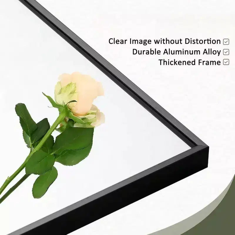 56x19 Black Mirror with Stand & Shatter-Proof Glass. Aluminum Frame for Multi-Position Use in Any Room