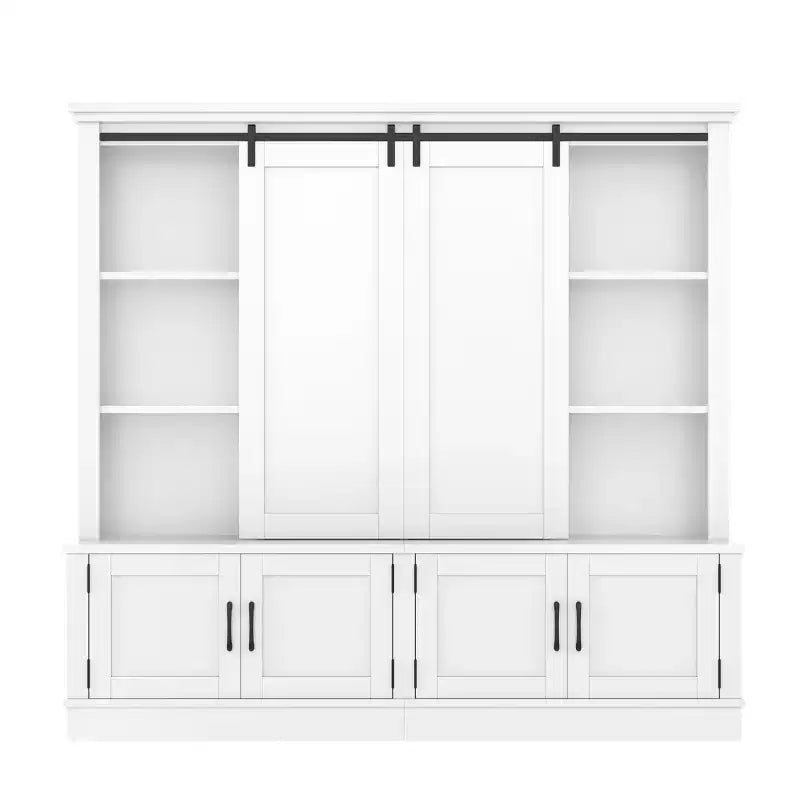 66H Hall Tree with Shoe Storage, Farmhouse Entryway Cabinet with Sliding Barn Doors & Shelves - ModernLuxe