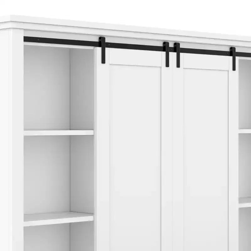 66H Hall Tree with Shoe Storage, Farmhouse Entryway Cabinet with Sliding Barn Doors & Shelves - ModernLuxe