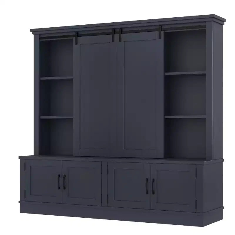 66H Hall Tree with Shoe Storage, Farmhouse Entryway Cabinet with Sliding Barn Doors & Shelves - ModernLuxe
