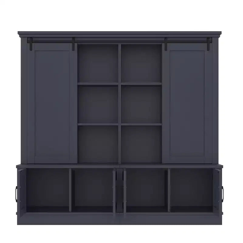 66H Hall Tree with Shoe Storage, Farmhouse Entryway Cabinet with Sliding Barn Doors & Shelves - ModernLuxe