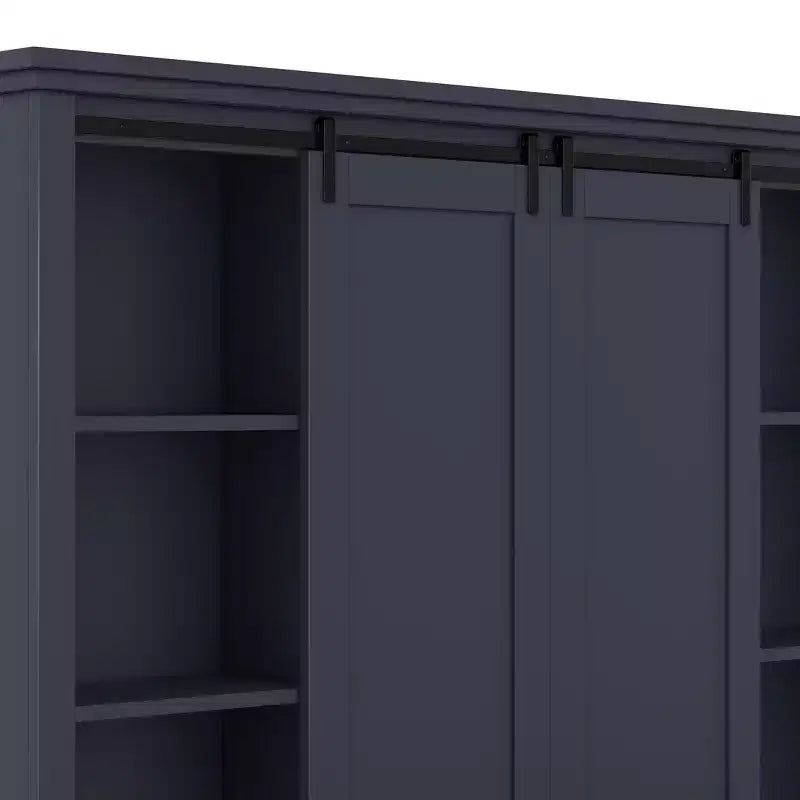 66H Hall Tree with Shoe Storage, Farmhouse Entryway Cabinet with Sliding Barn Doors & Shelves - ModernLuxe