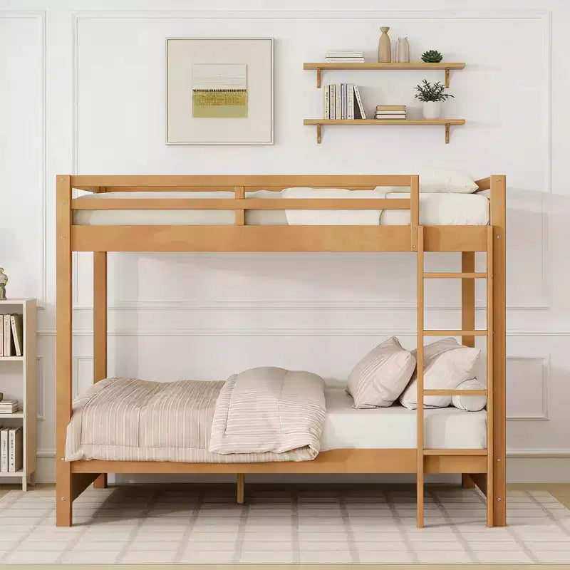 Luxystar Queen Size Wooden Bunk Bed with Ladder for Kids Room and Apartment