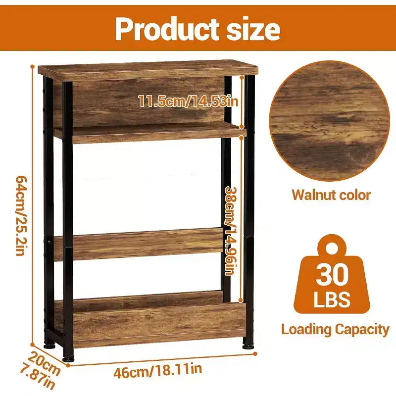 3-Tier Side Table with Storage Shelves, End Table for Small Spaces, Modern Wood and Metal Bedside Table for Living Room, Bedroom