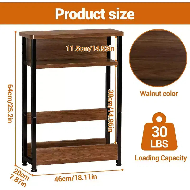 3-Tier Side Table with Storage Shelves, End Table for Small Spaces, Modern Wood and Metal Bedside Table for Living Room, Bedroom