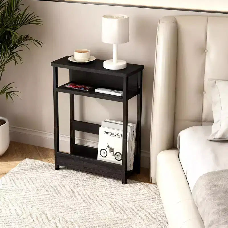 3-Tier Side Table with Storage Shelves, End Table for Small Spaces, Modern Wood and Metal Bedside Table for Living Room, Bedroom