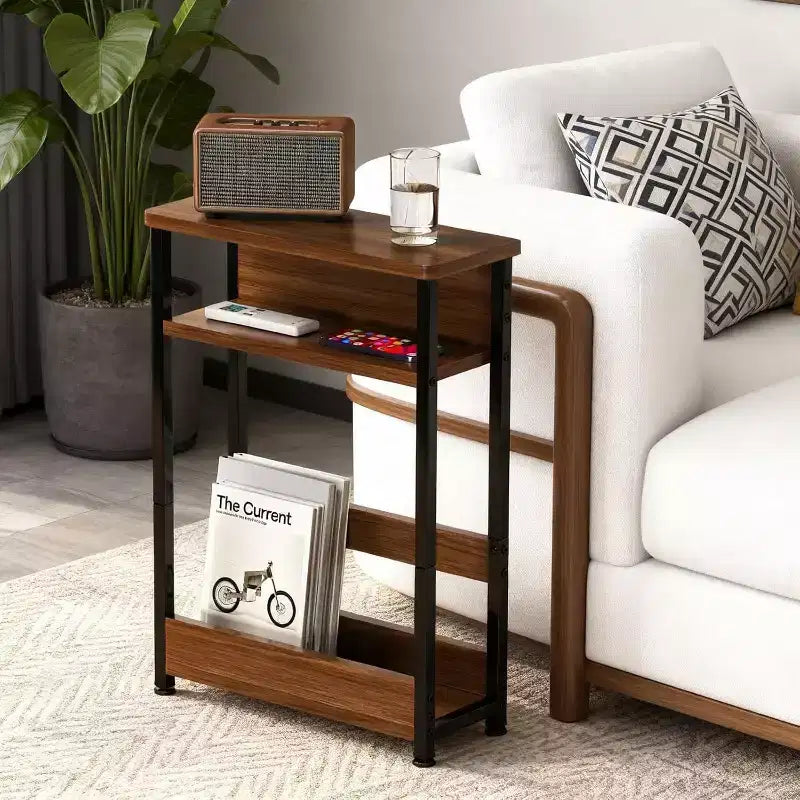 3-Tier Side Table with Storage Shelves, End Table for Small Spaces, Modern Wood and Metal Bedside Table for Living Room, Bedroom