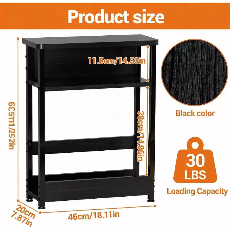3-Tier Side Table with Storage Shelves, End Table for Small Spaces, Modern Wood and Metal Bedside Table for Living Room, Bedroom