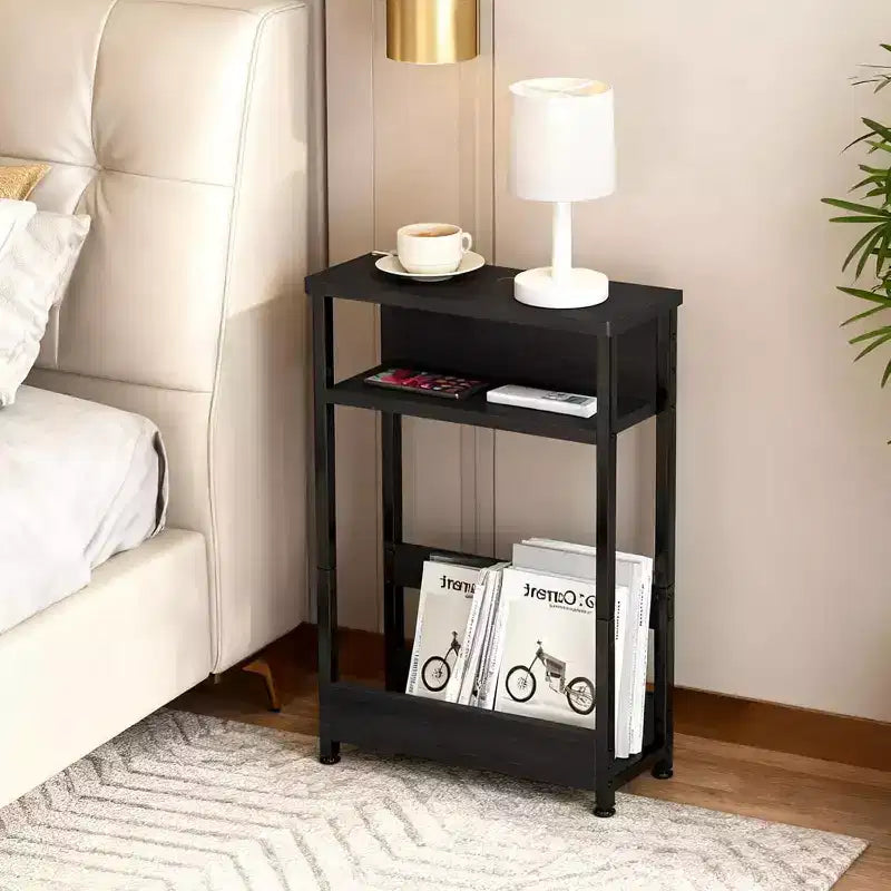 3-Tier Side Table with Storage Shelves, End Table for Small Spaces, Modern Wood and Metal Bedside Table for Living Room, Bedroom