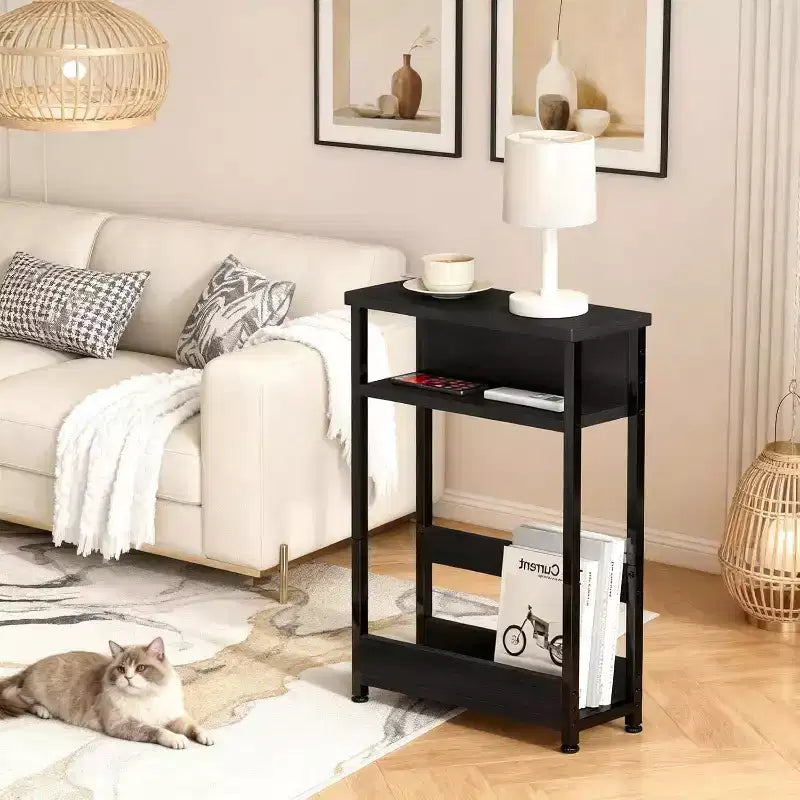 3-Tier Side Table with Storage Shelves, End Table for Small Spaces, Modern Wood and Metal Bedside Table for Living Room, Bedroom