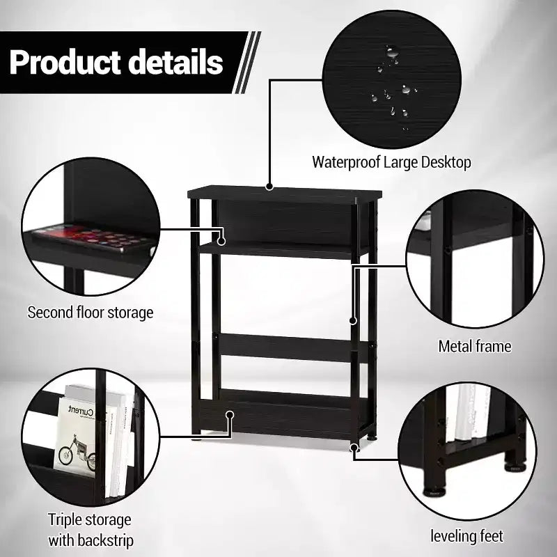3-Tier Side Table with Storage Shelves, End Table for Small Spaces, Modern Wood and Metal Bedside Table for Living Room, Bedroom