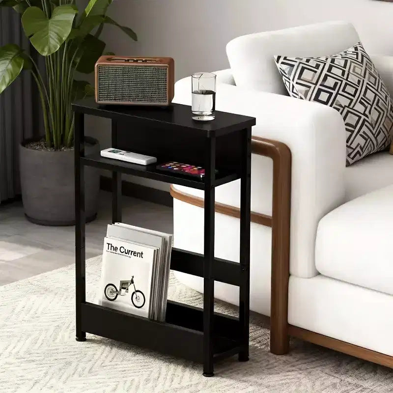 3-Tier Side Table with Storage Shelves, End Table for Small Spaces, Modern Wood and Metal Bedside Table for Living Room, Bedroom