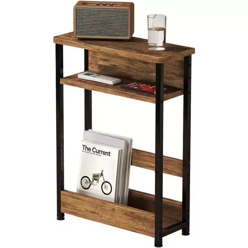3-Tier Side Table with Storage Shelves, End Table for Small Spaces, Modern Wood and Metal Bedside Table for Living Room, Bedroom
