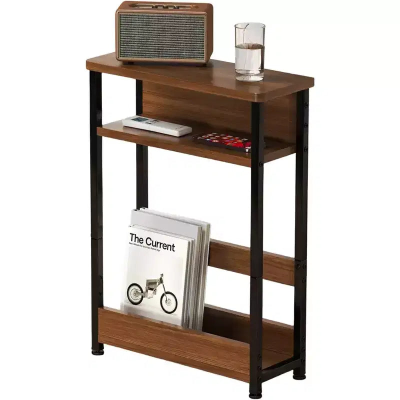 3-Tier Side Table with Storage Shelves, End Table for Small Spaces, Modern Wood and Metal Bedside Table for Living Room, Bedroom
