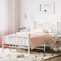 Twin Bed Frames with Headboard, Metal Twin Size Platform Bed, White Twin Bed Frame for Girls, Heavy Duty Metal Slat Support