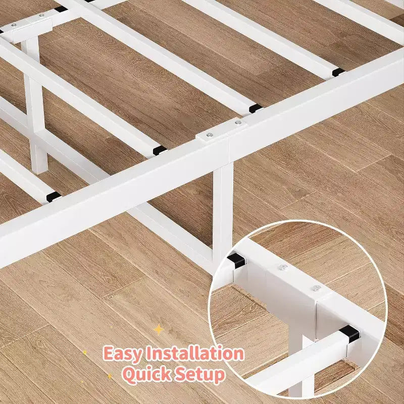 Twin Bed Frames with Headboard, Metal Twin Size Platform Bed, White Twin Bed Frame for Girls, Heavy Duty Metal Slat Support