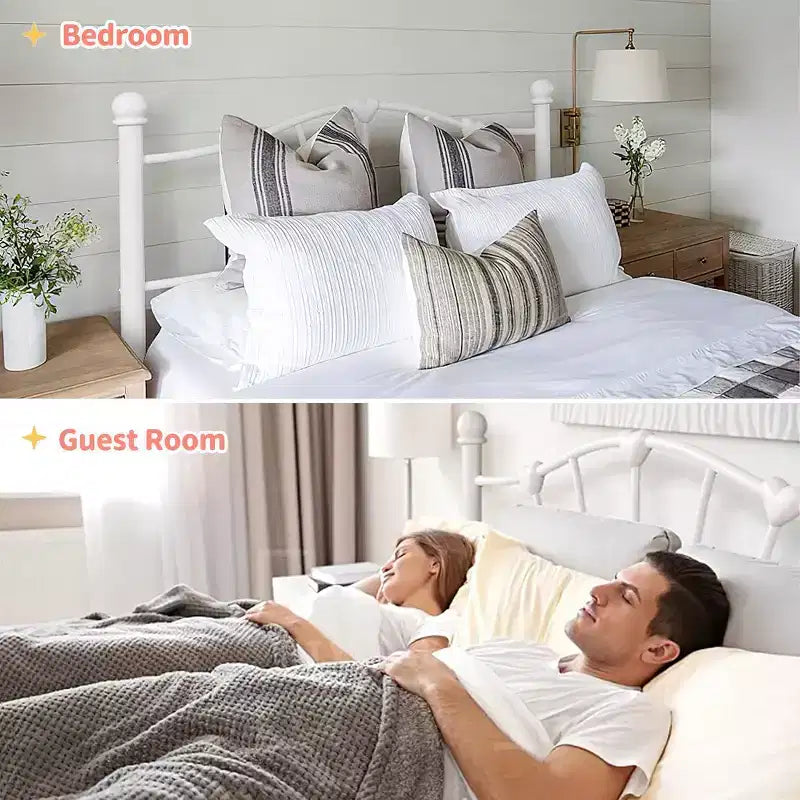Twin Bed Frames with Headboard, Metal Twin Size Platform Bed, White Twin Bed Frame for Girls, Heavy Duty Metal Slat Support