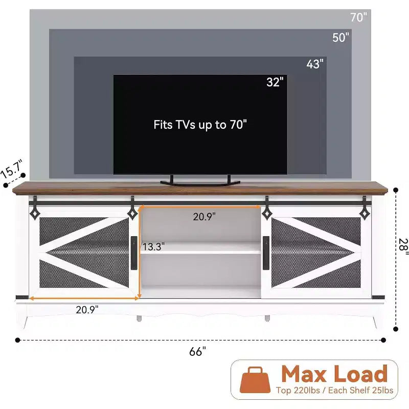 75-Inch Rustic TV Stand for Living Room with Barn Doors, Farm Entertainment Center for 75-Inch TV, Sturdy Multimedia Console with Open Shelves